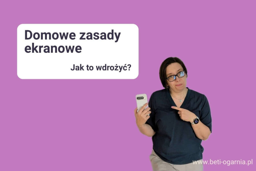 Domowe zasady ekranowe - jak je wdrożyć - zabiegana mama z telefonem w ręku i zmartwioną miną